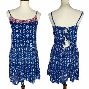 Kiwi Blue Tie Back Summer Dress Sundress L Brand New